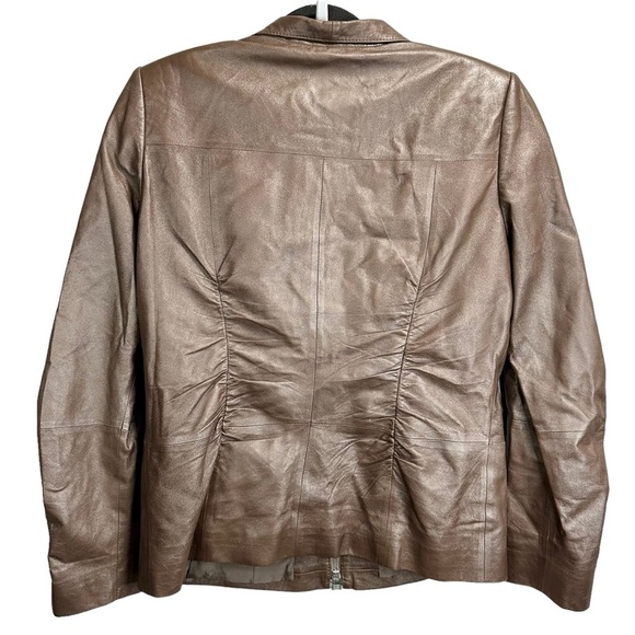 Lafayette 148 Brown Ruched Leather Blazer Jacket - Picture 4 of 6
